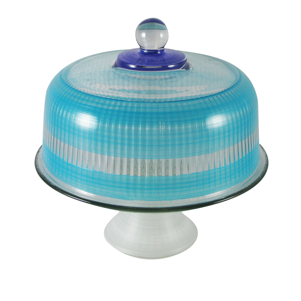 Cape Cod Cottage Stripe Blue Cake Dome - Golden Hill Studio
