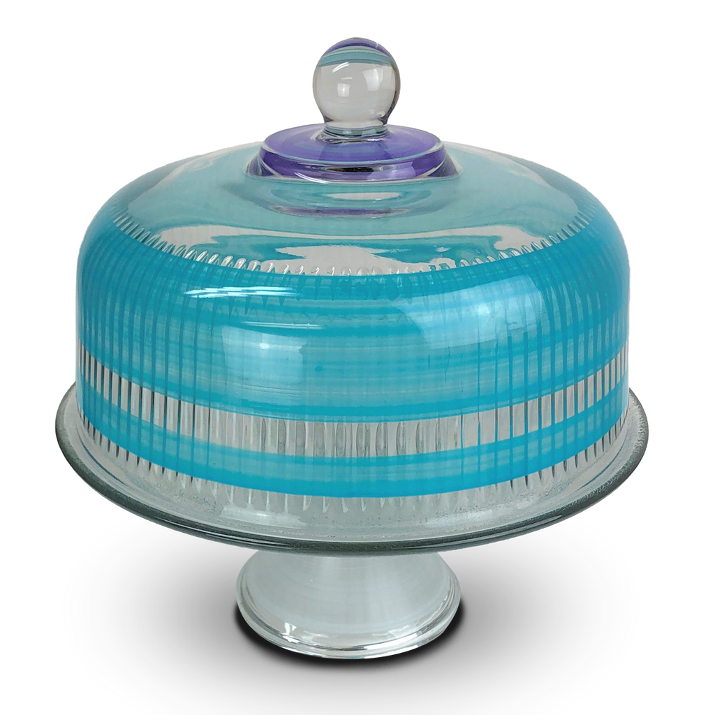 Cape Cod Cottage Stripe Turquoise Cake Dome - Golden Hill Studio