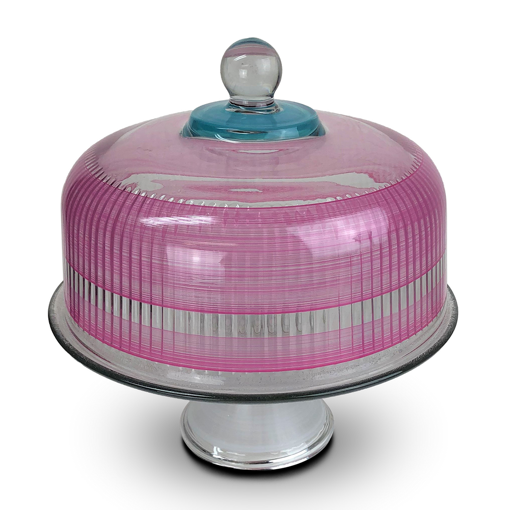Cape Cod Cottage Stripe Pink Cake Dome - Golden Hill Studio