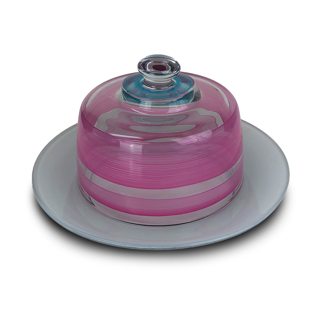 Cape Cod Cottage Stripe Pink Cheese Dome - Golden Hill Studio