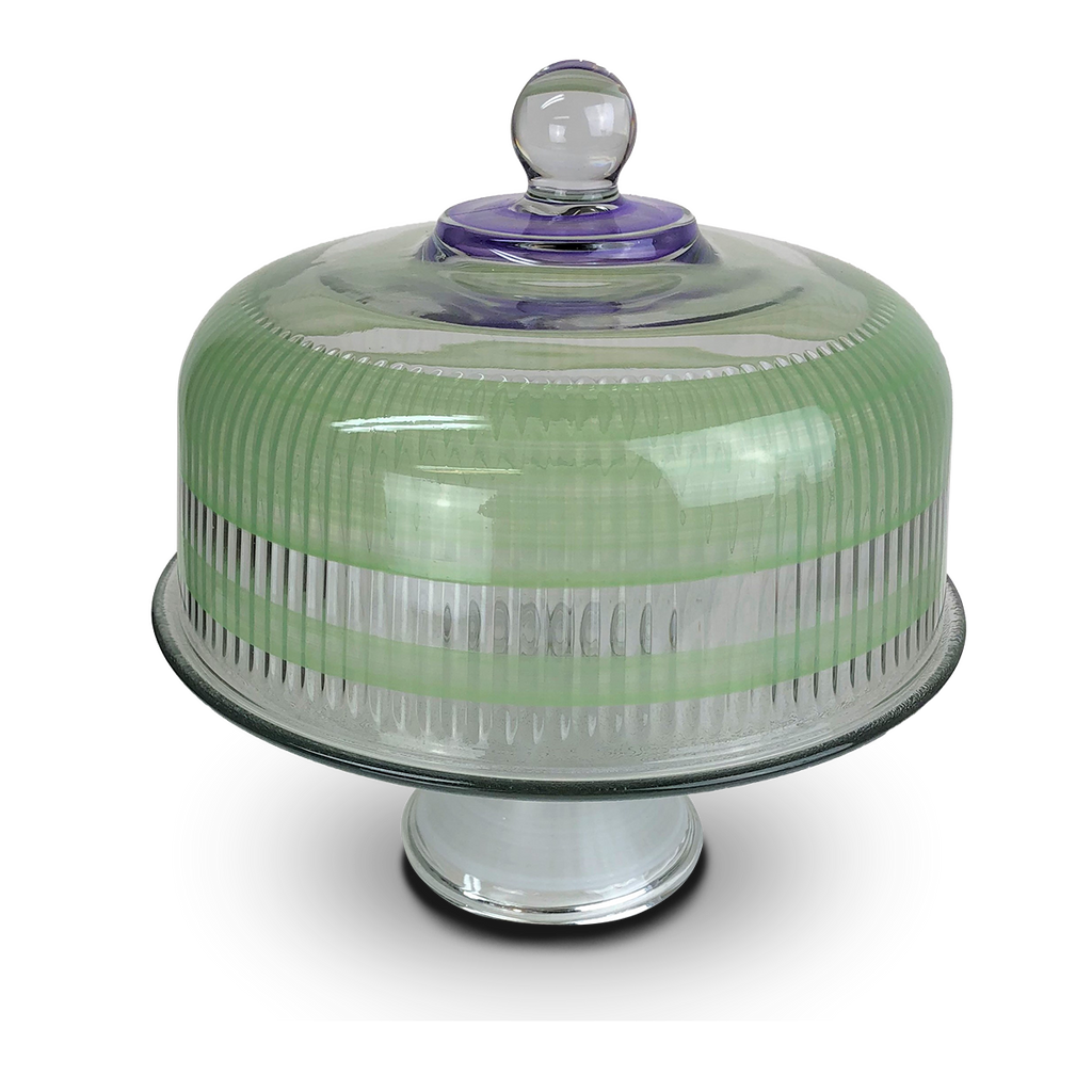 Cape Cod Cottage Stripe Green Cake Dome - Golden Hill Studio