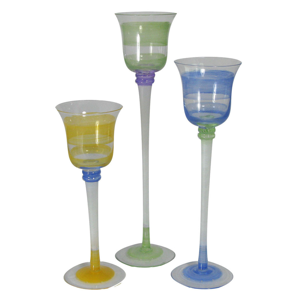 Cape Cod Cottage Stripe Green Candlesticks S/3 - Golden Hill Studio