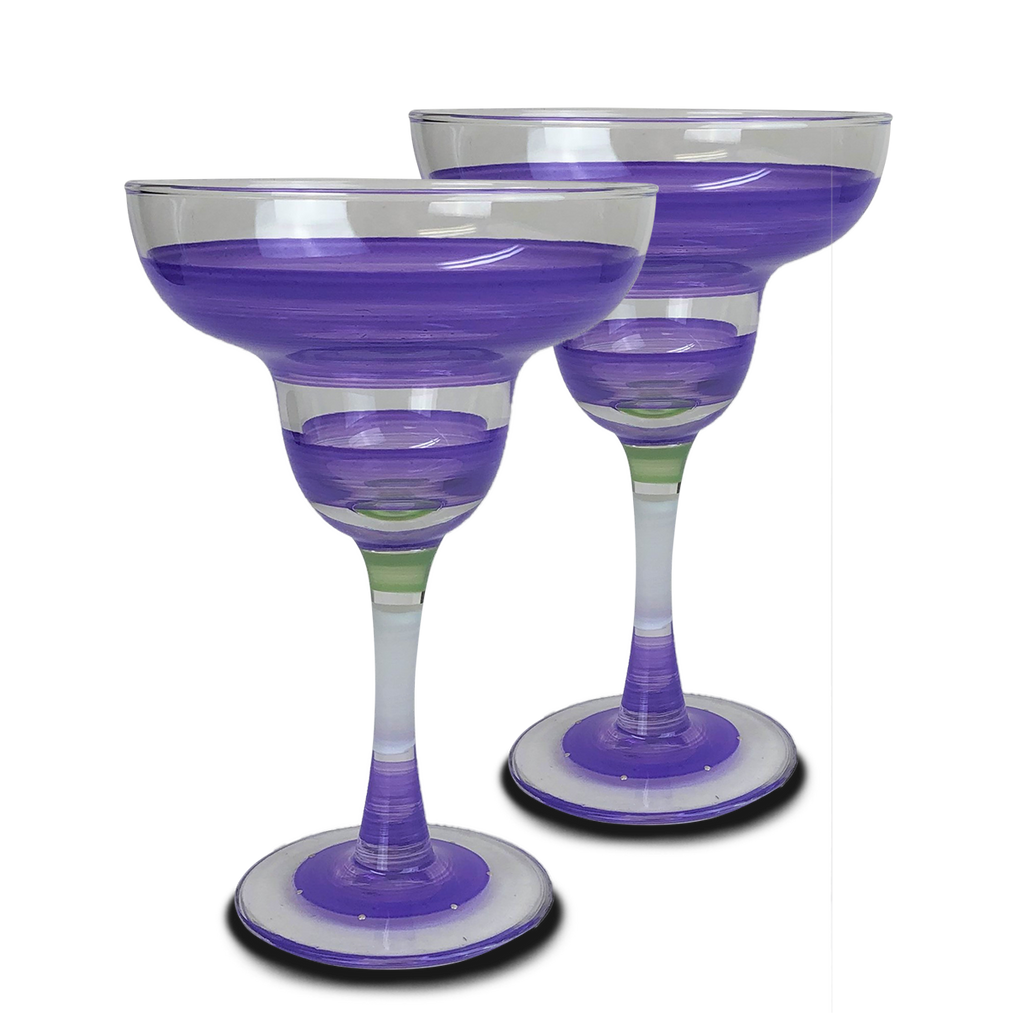 Cape Cod Cottage Stripe Purple Margarita   Set of 2 - Golden Hill Studio