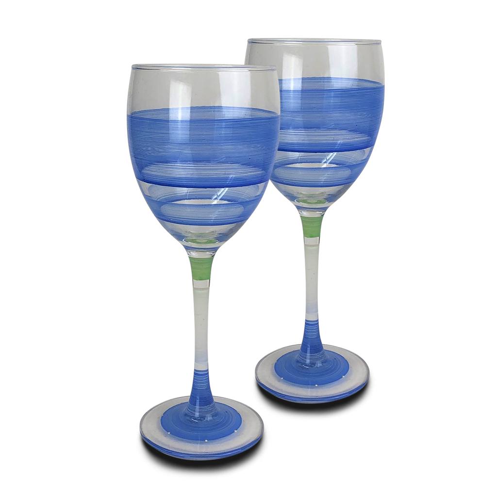 Cape Cod Cottage Stripe Blue Wine   Set of 2 - Golden Hill Studio