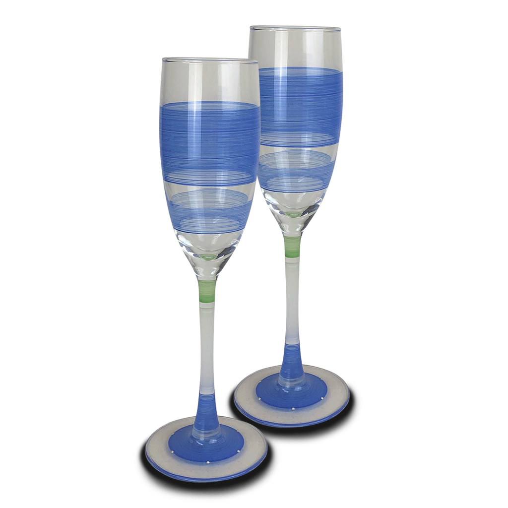 Cape Cod Cottage Stripe Blue Champagne   Set of 2 - Golden Hill Studio