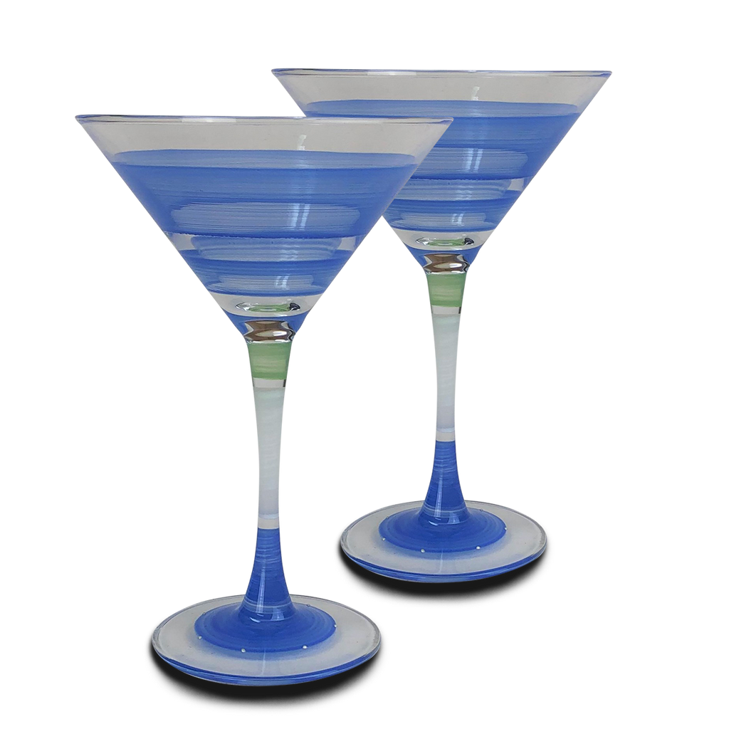 Cape Cod Cottage Stripe Blue Martini   Set of 2 - Golden Hill Studio
