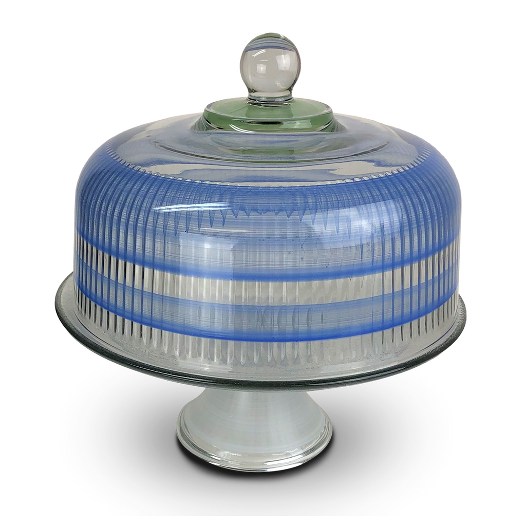 Cape Cod Cottage Stripe Blue Cake Dome - Golden Hill Studio