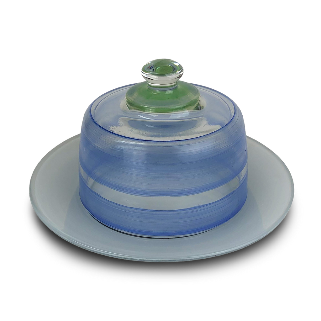 Cape Cod Cottage Stripe Blue Cheese Dome - Golden Hill Studio