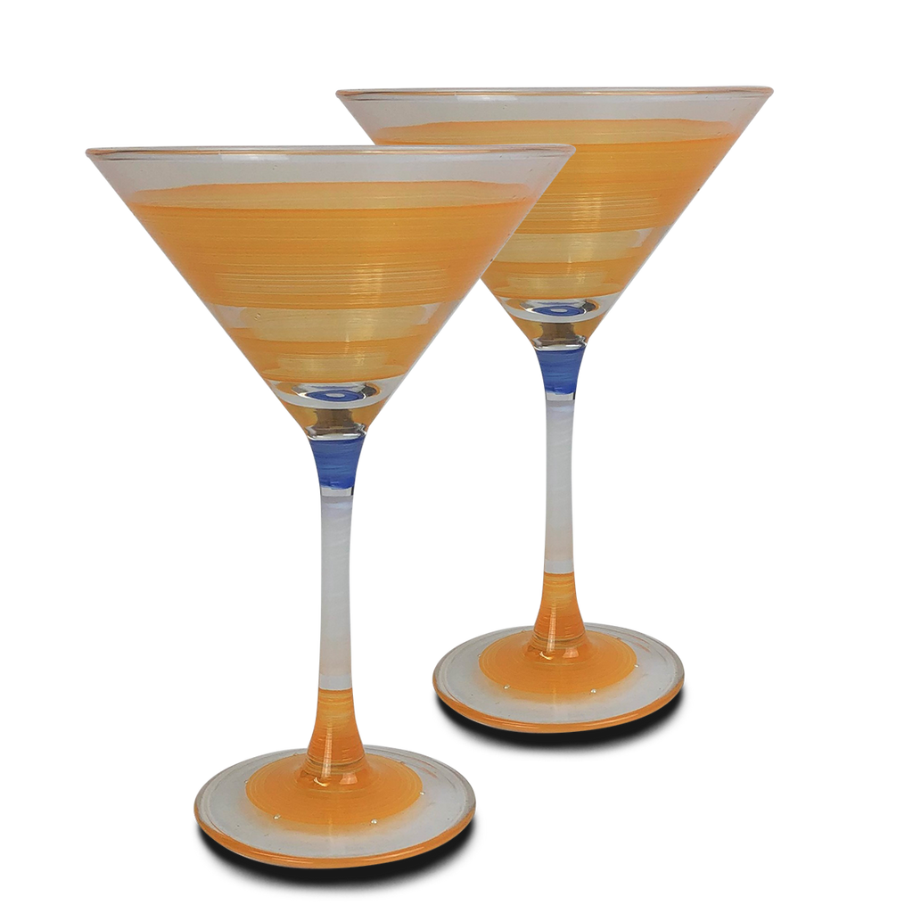 Cape Cod Cottage Stripe Orange Martini   Set of 2 - Golden Hill Studio