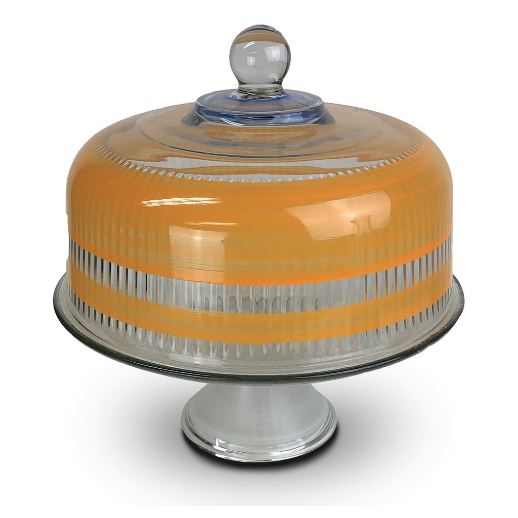 Cape Cod Cottage Stripe Orange Cake Dome - Golden Hill Studio