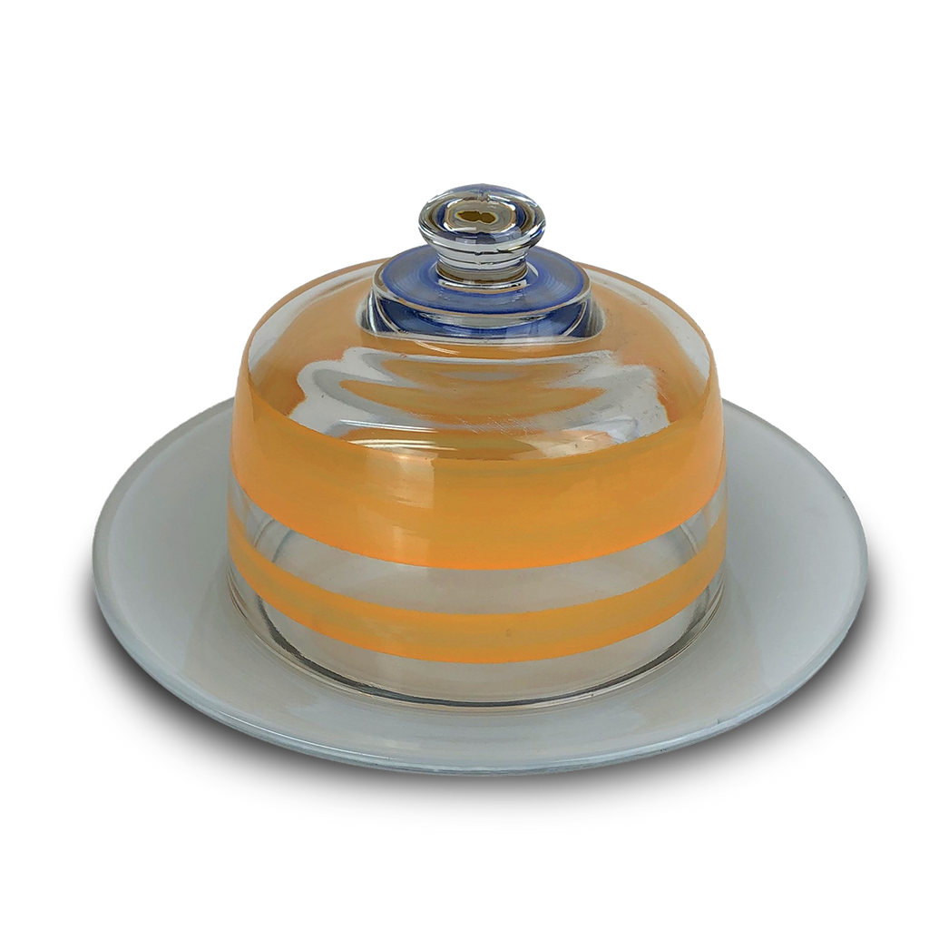 Cape Cod Cottage Stripe Orange Cheese Dome - Golden Hill Studio