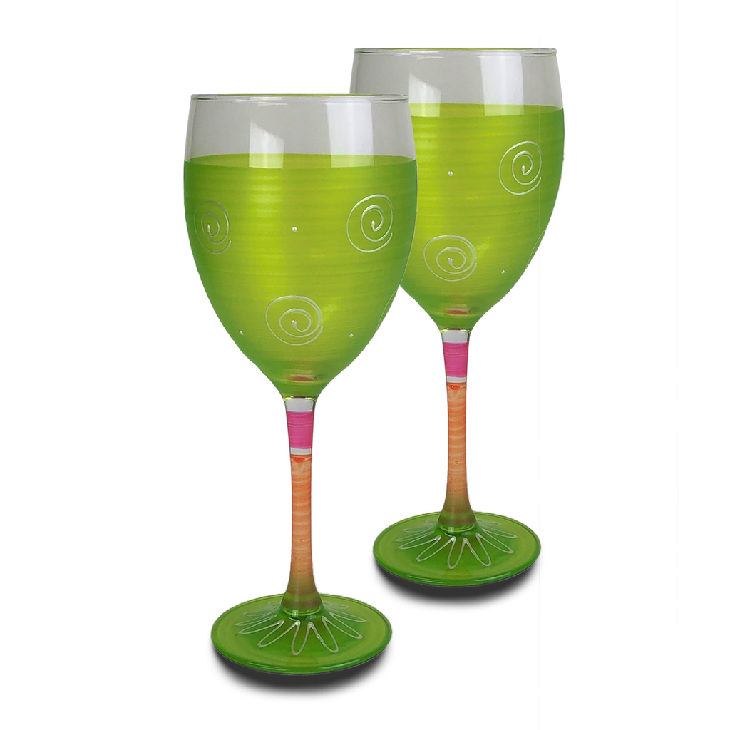 Peruvian Splendor Lt Green Wine   Set of 2 - Golden Hill Studio