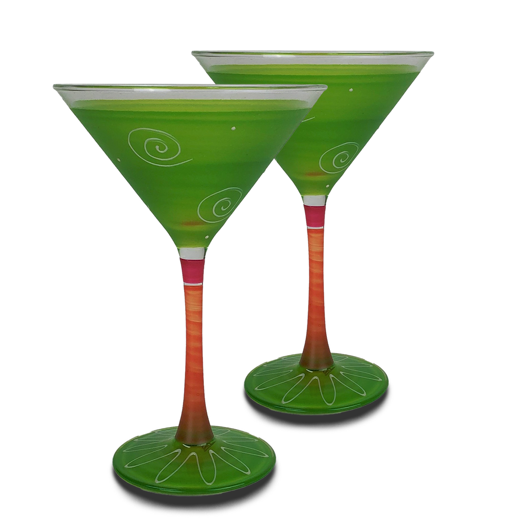 Peruvian Splendor Lt Green Martini   Set of 2 - Golden Hill Studio
