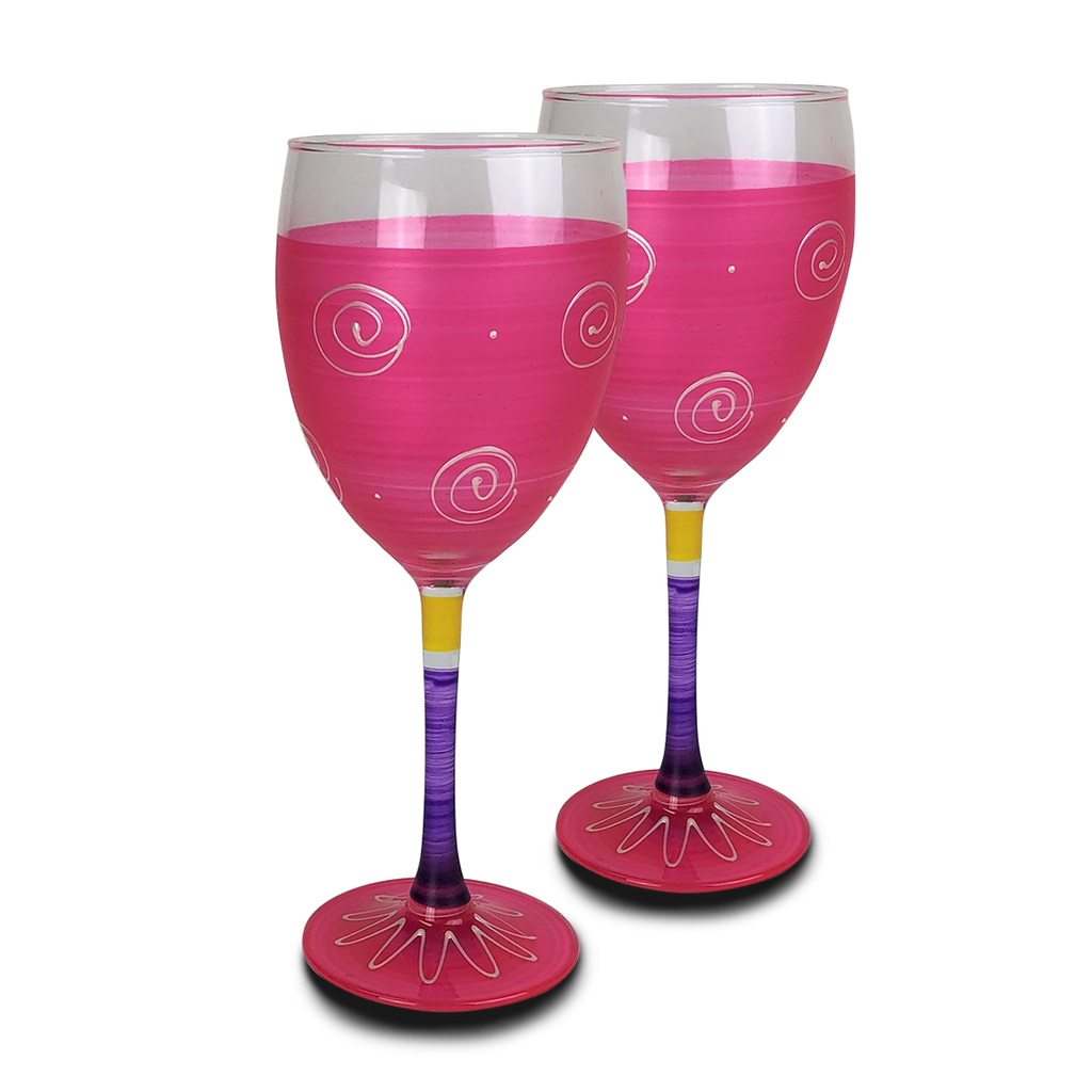 Peruvian Splendor Pink Wine   Set of 2 - Golden Hill Studio