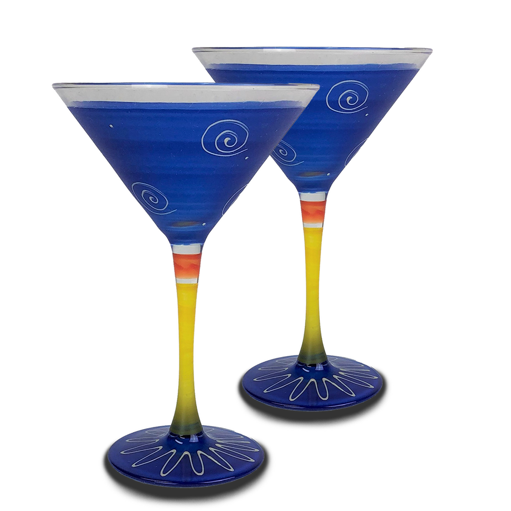 Peruvian Splendor Dk Blue Martini   Set of 2 - Golden Hill Studio