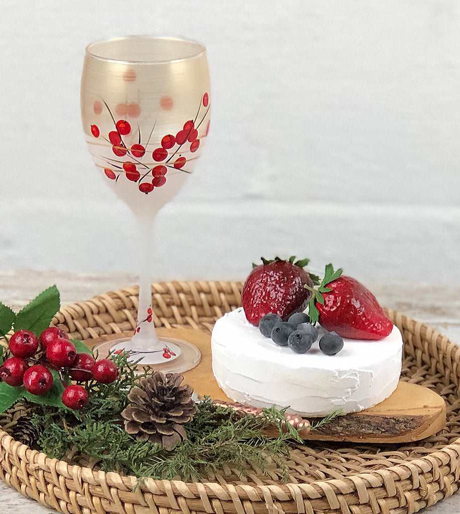 Winter Berries 'n Branches Wine   S/2 - Golden Hill Studio