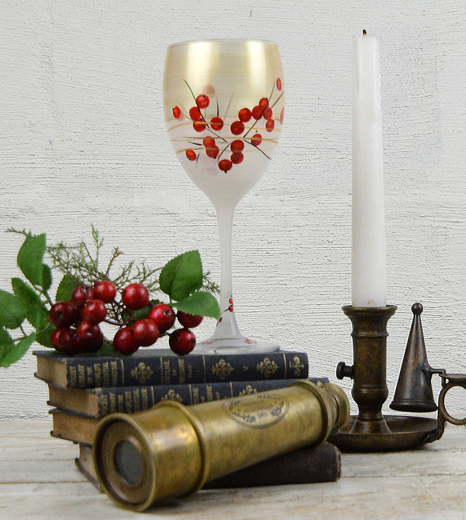 Winter Berries 'n Branches Wine   S/2 - Golden Hill Studio