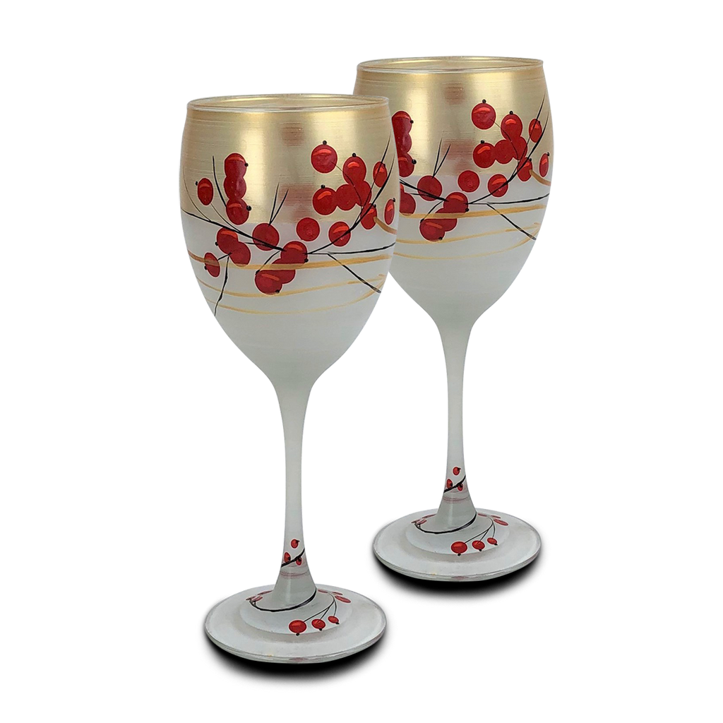 Winter Berries 'n Branches Wine   S/2 - Golden Hill Studio