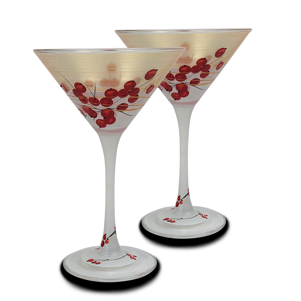 Winter Berries 'n Branches Martini   S/2 - Golden Hill Studio
