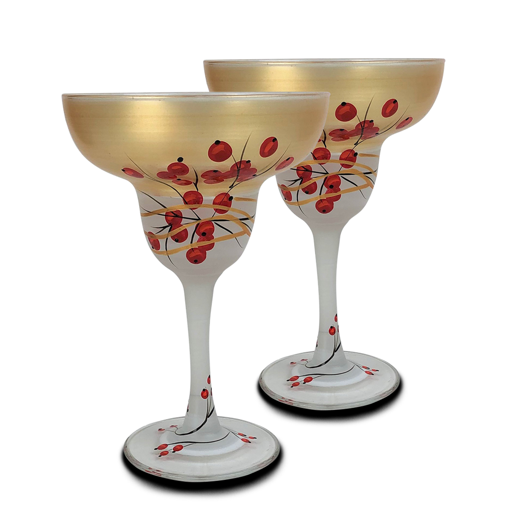 Winter Berries 'n Branches Margarita   S/2 - Golden Hill Studio