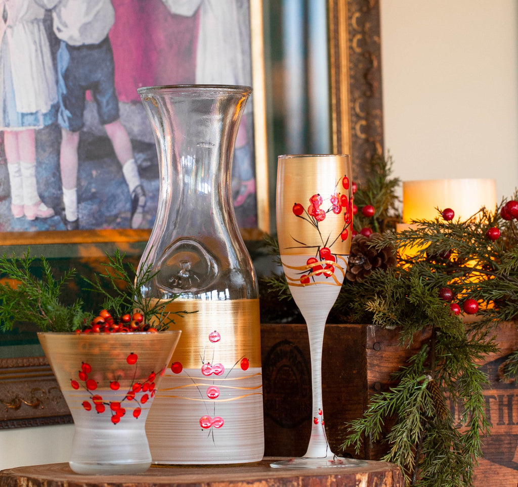 Winter Berries 'n Branches Carafe - Golden Hill Studio