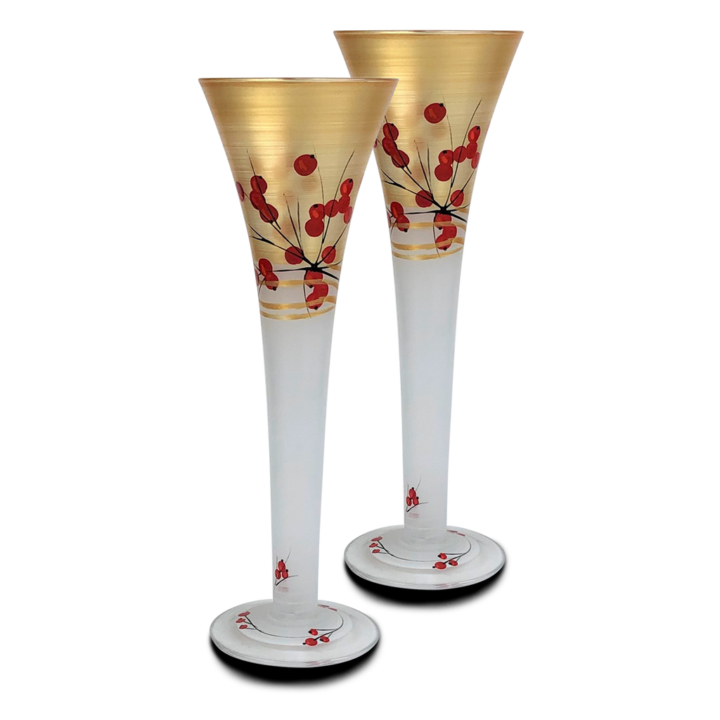 Winter Berries 'n Branches Hollow Flute   S/2 - Golden Hill Studio