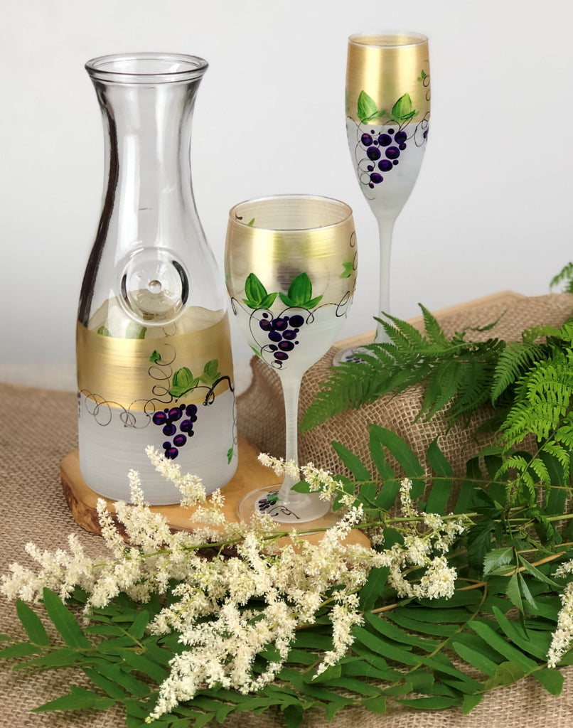 Napa Grapes n' Vines Champagne   Set of 2 - Golden Hill Studio