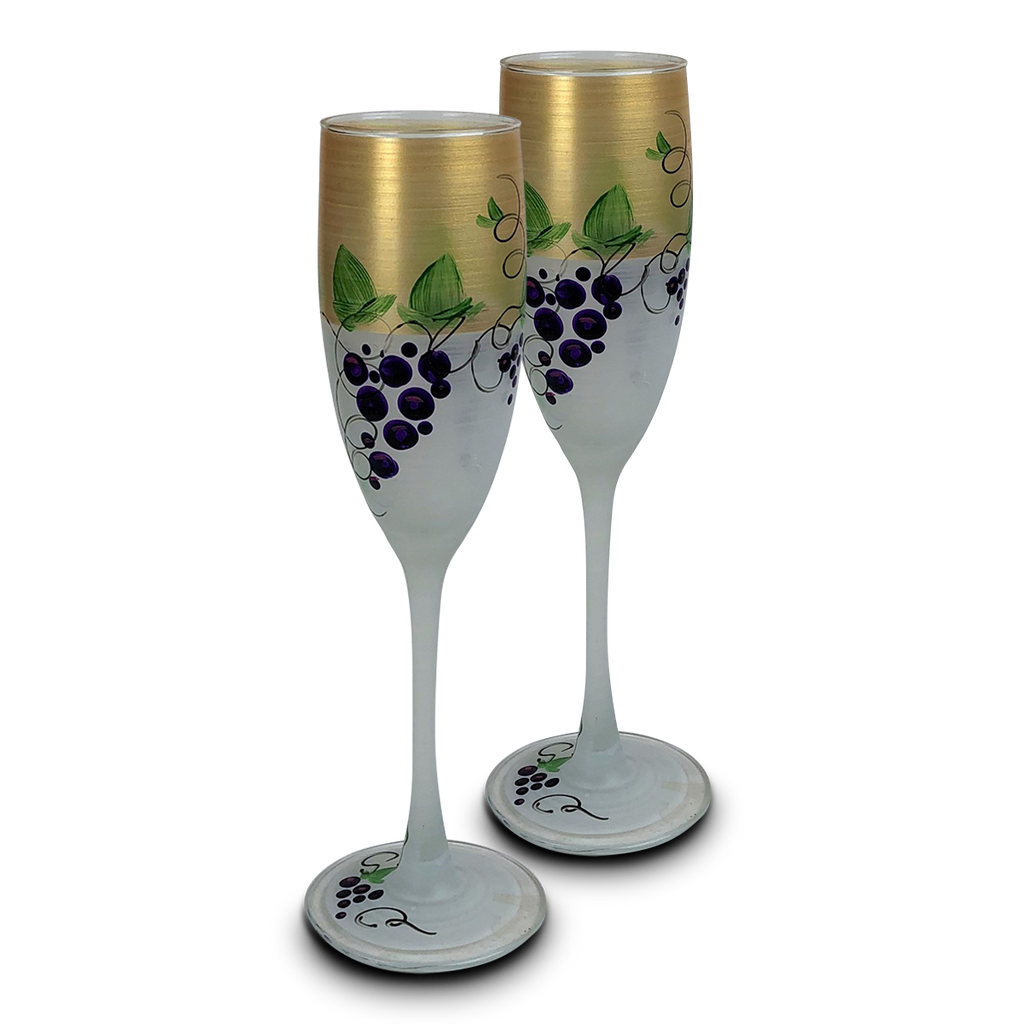 Napa Grapes n' Vines Champagne   Set of 2 - Golden Hill Studio