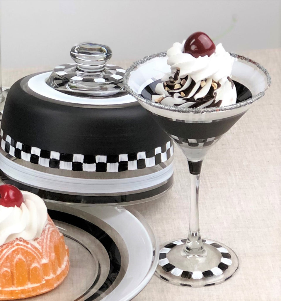 Black & White Checkered Martini S/2 - Golden Hill Studio