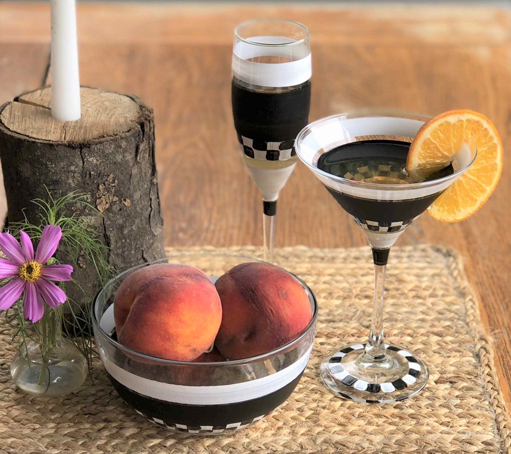 Black & White Checkered Martini S/2 - Golden Hill Studio