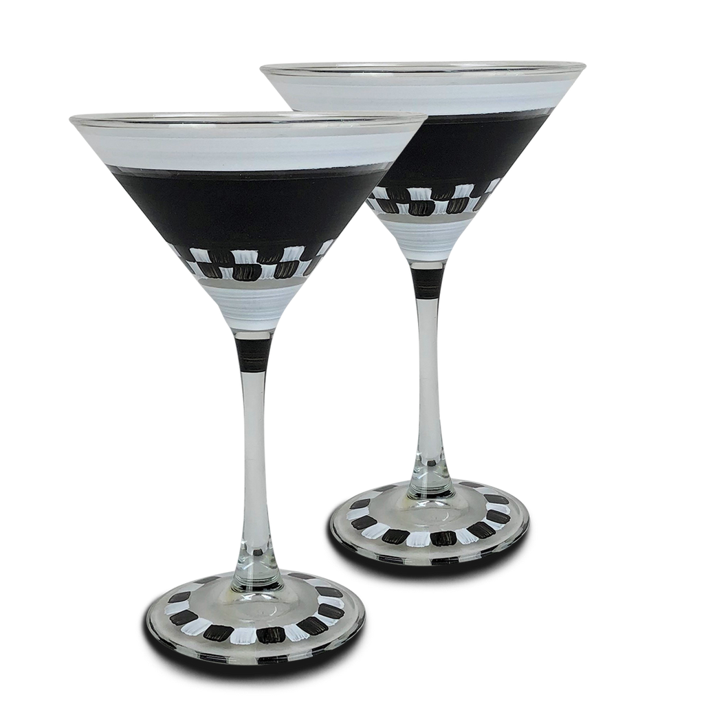 Black & White Checkered Martini S/2 - Golden Hill Studio