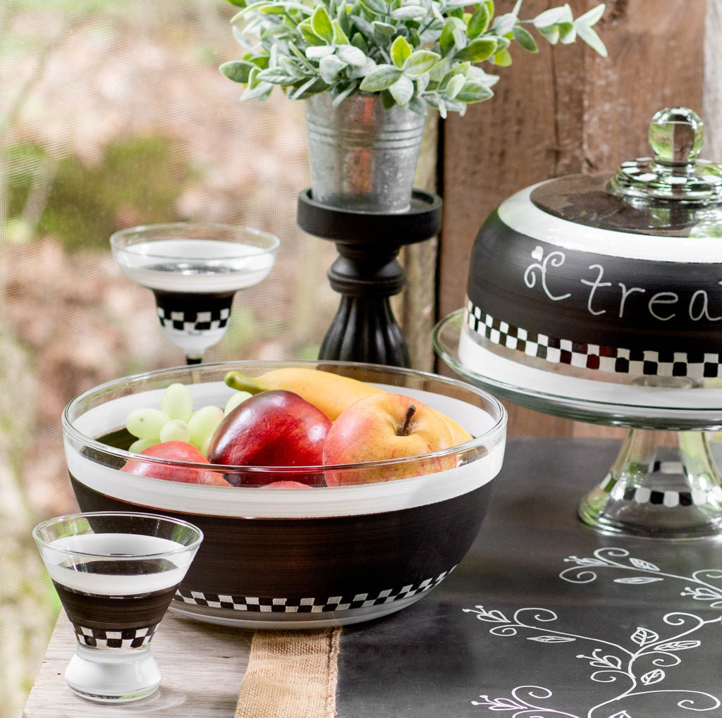 Black & White Checkered Margarita S/2 - Golden Hill Studio