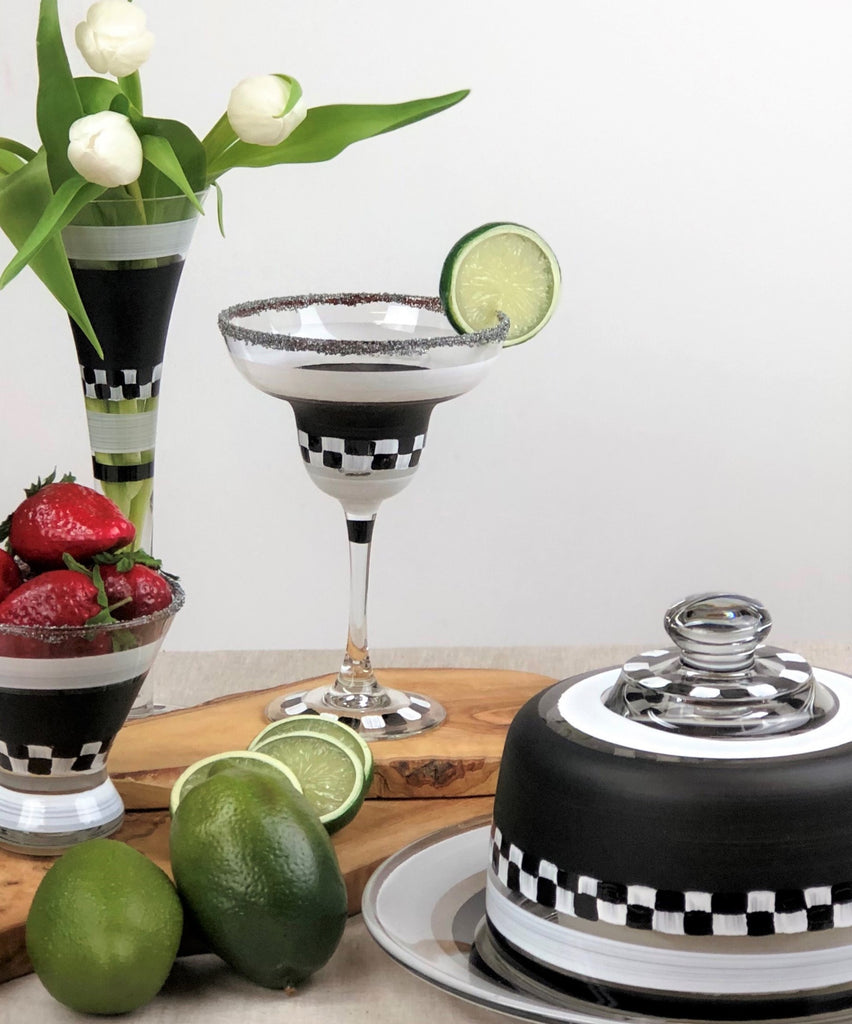 Black & White Checkered Margarita S/2 - Golden Hill Studio