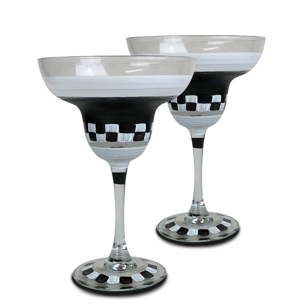 Black & White Checkered Margarita S/2 - Golden Hill Studio