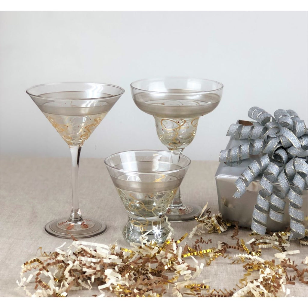 Celebration Streamers Martini   Set of 2 - Golden Hill Studio