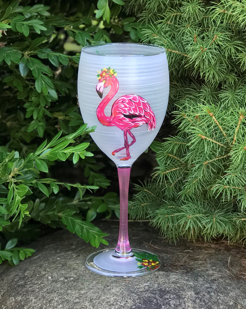 Flamingo Fun Wine S/2 - Golden Hill Studio