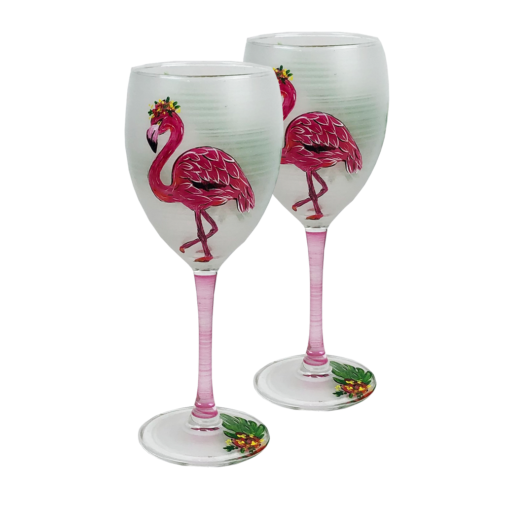 Flamingo Fun Wine S/2 - Golden Hill Studio