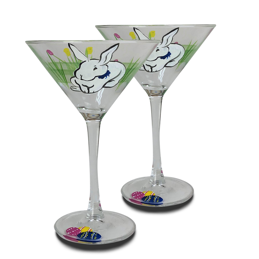Springtime Bunny and Tulips Martini Glass S/2 - Golden Hill Studio