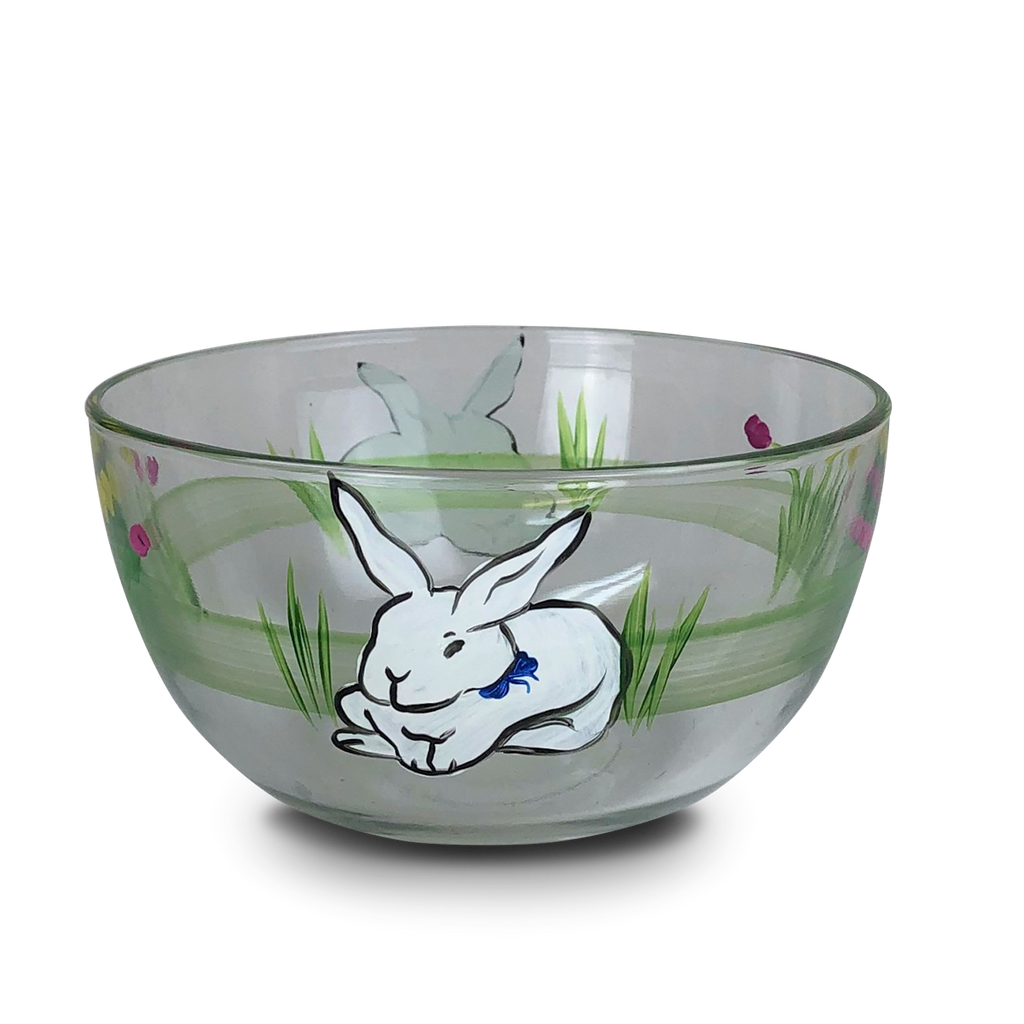 Springtime Bunny and Tulips 6" Bowl - Golden Hill Studio