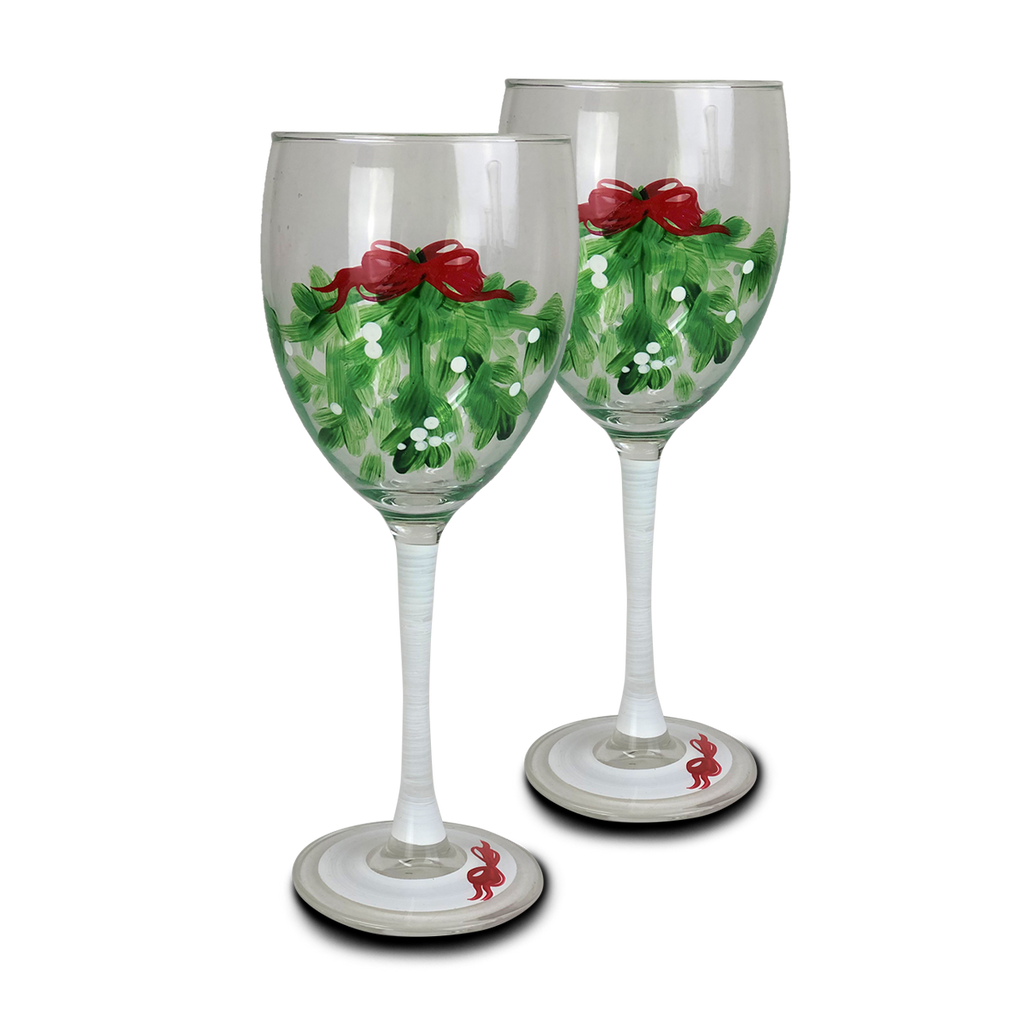 Mistletoe Love Wine S/2 - Golden Hill Studio