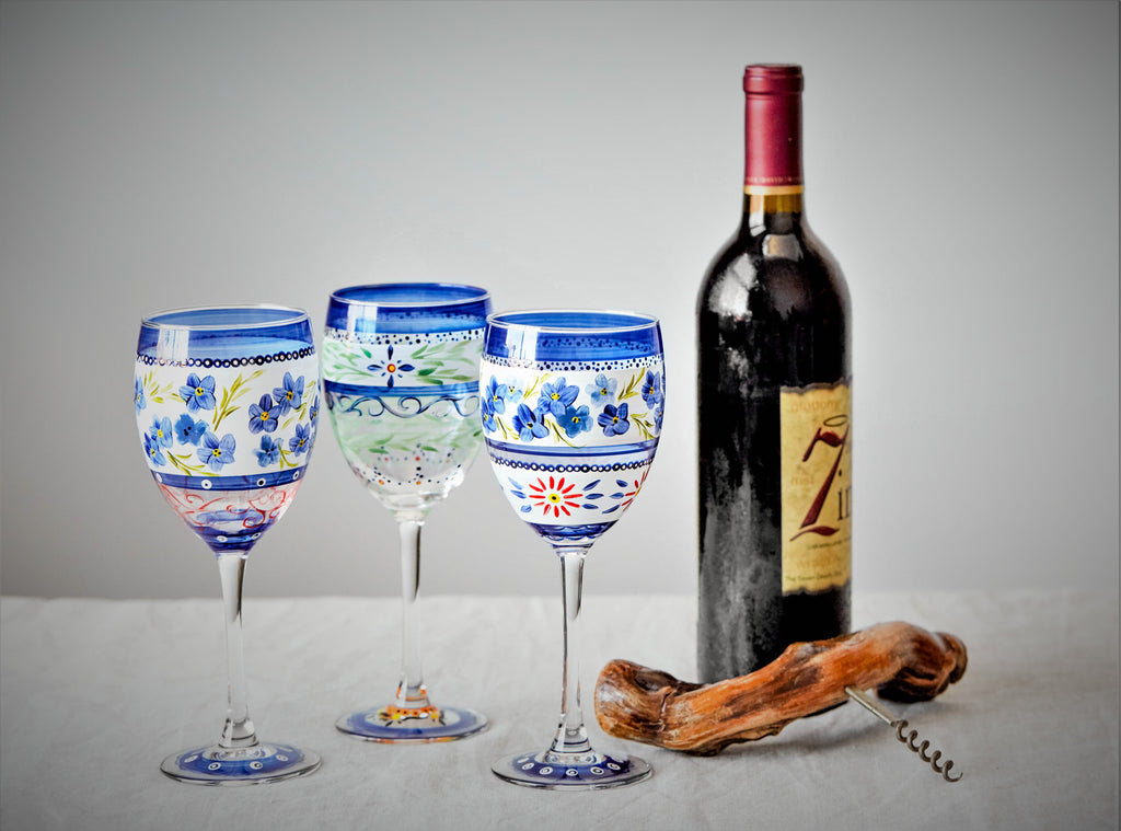 Barcelona Blue Wine   S/2 - Golden Hill Studio