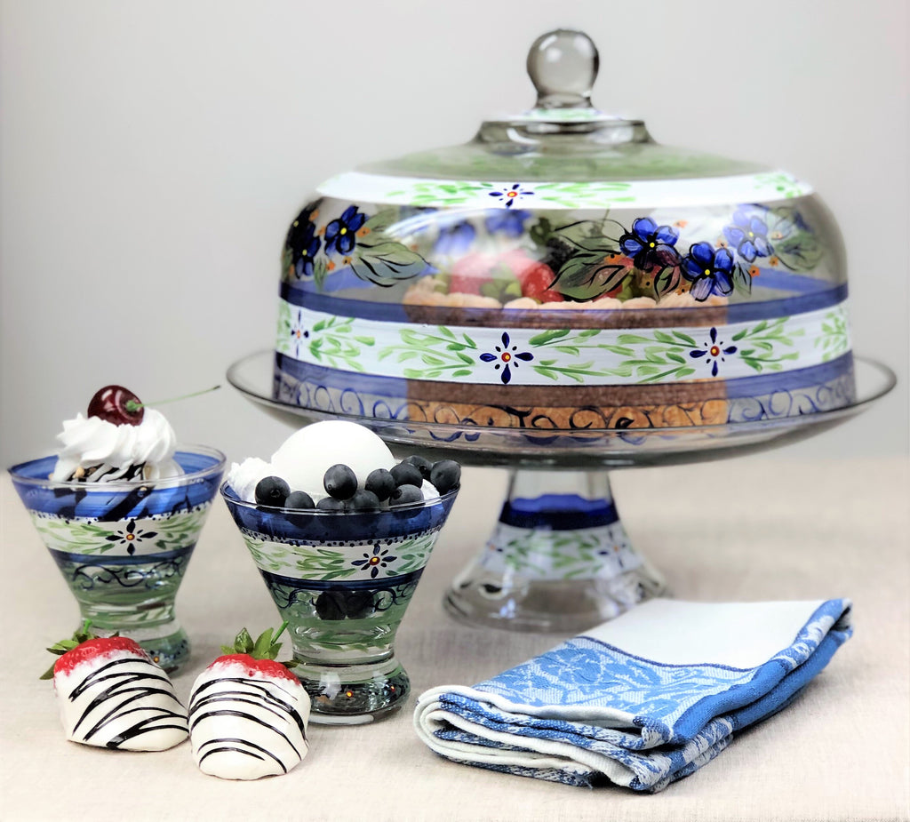 Barcelona Blue Lg Cake Dome - Golden Hill Studio