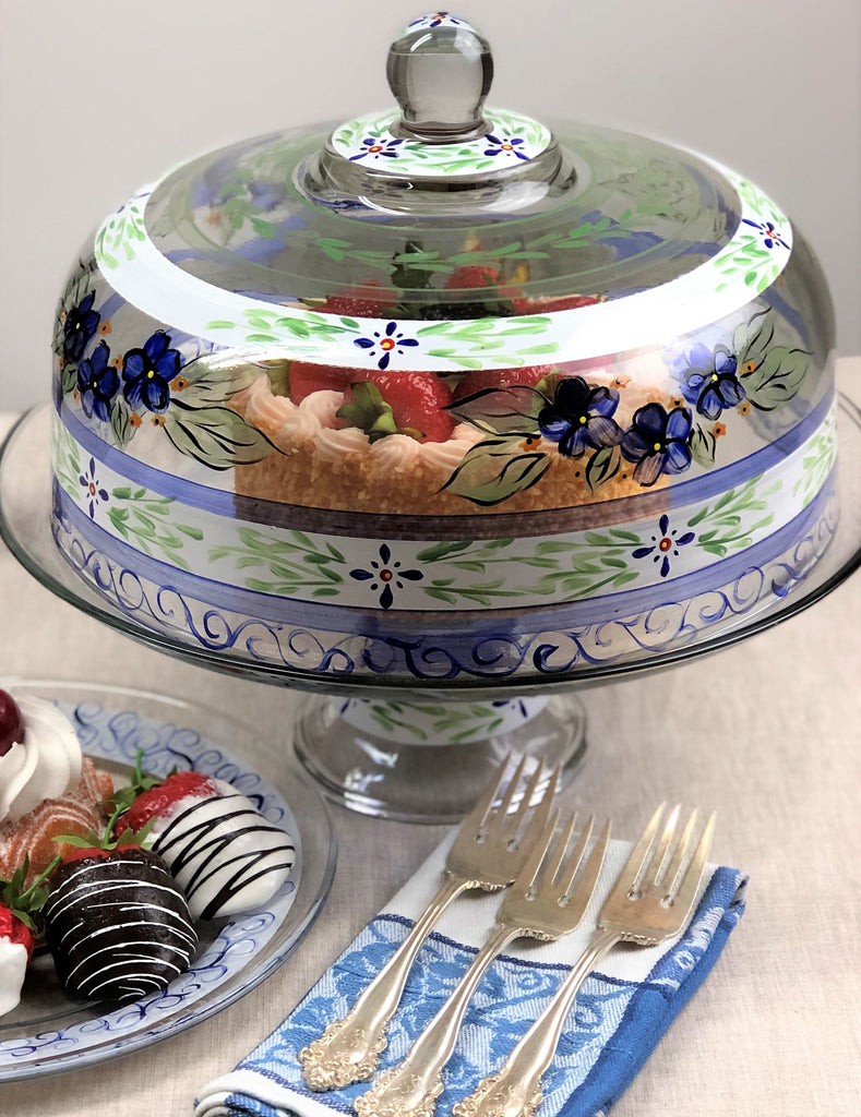 Barcelona Blue Lg Cake Dome - Golden Hill Studio