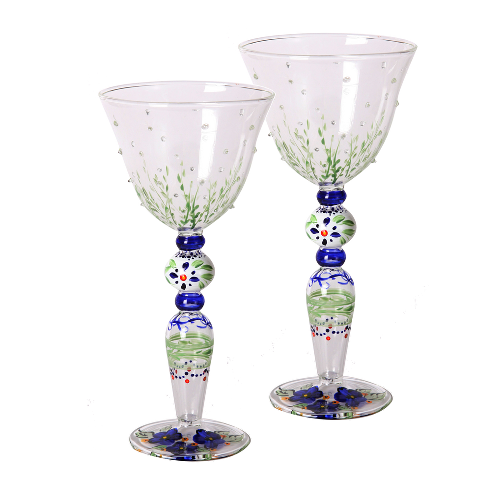 Barcelona Blue Wine with Raised Dots   Set of 2 - Golden Hill Studio