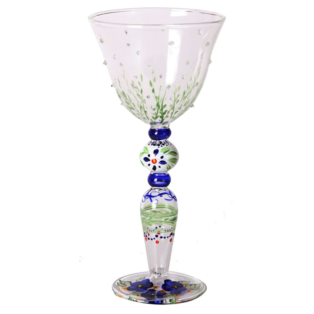 Barcelona Blue Wine with Raised Dots   Set of 2 - Golden Hill Studio