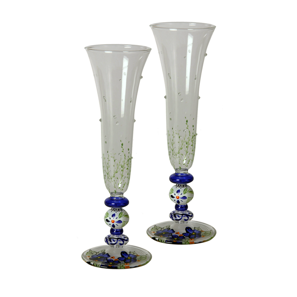 Barcelona Blue Flute with Raised Dots   Set of 2 - Golden Hill Studio