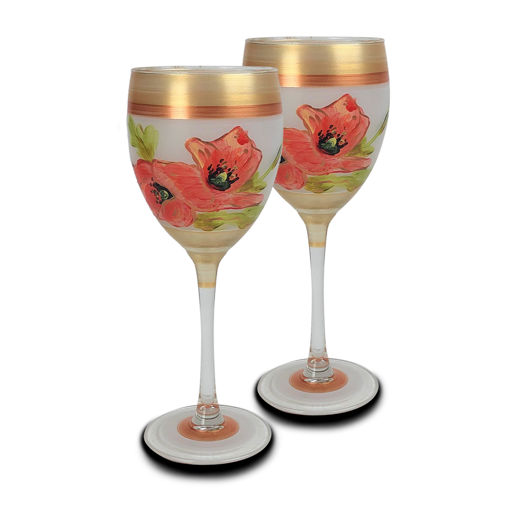 Oriental Poppy Wine   Set of 2 - Golden Hill Studio