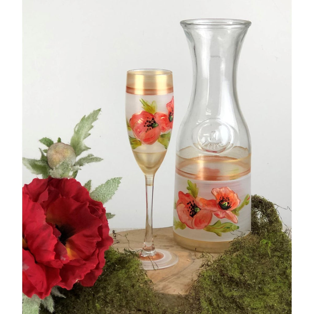 Oriental Poppy Floral Champagne   Set of 2 - Golden Hill Studio