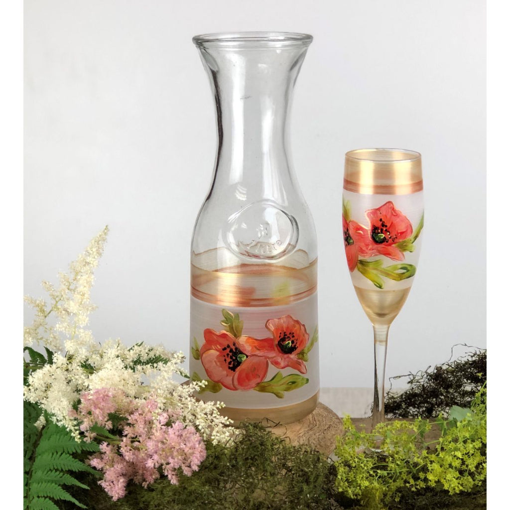 Oriental Poppy Floral Champagne   Set of 2 - Golden Hill Studio