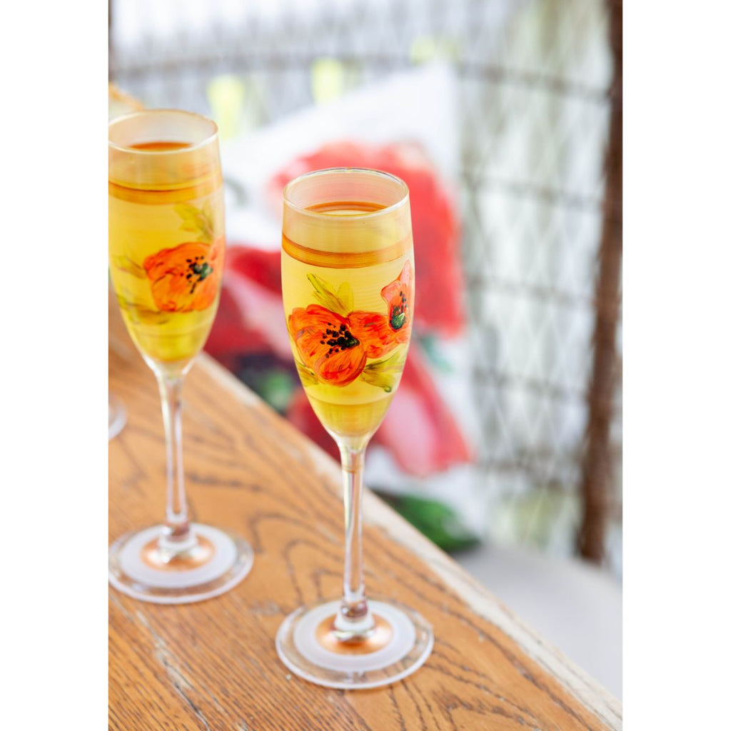 Oriental Poppy Floral Champagne   Set of 2 - Golden Hill Studio